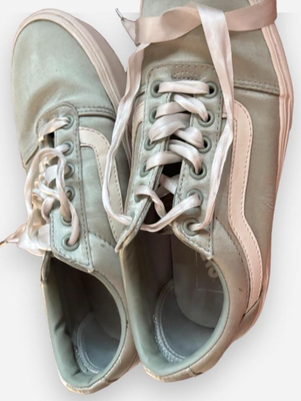 Vans Women’s 7.5 Mint Green & Cream Satin Lace-Up Sneakers
